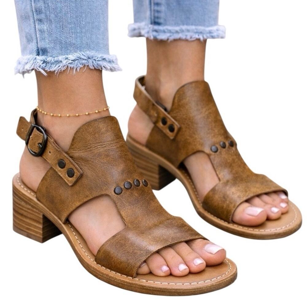 Barbara Barbieri Italy Leather Studded Slingback Heels‎ 8 Boho